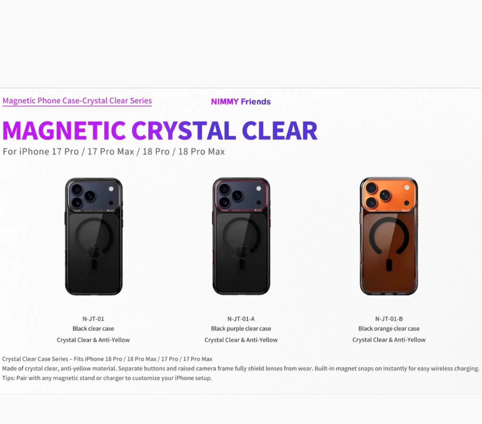 قاب نیمی شفاف دودی Nimmy Magnetic Crystal Clear آیفون (G)