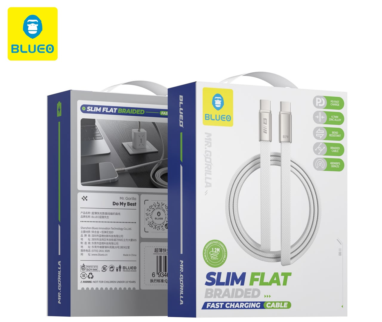 کابل Blueo Slim Flat Braided Fast Charging Cable (G)