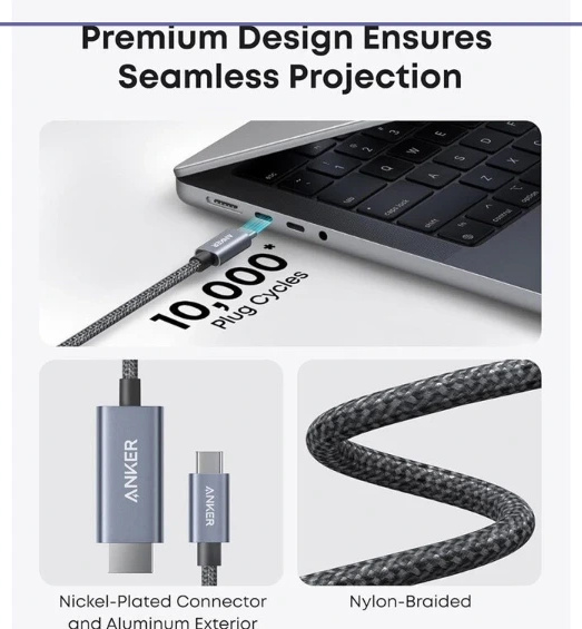 کابل تصویر Type-C به HDMI انکر A87E0H12 (E)