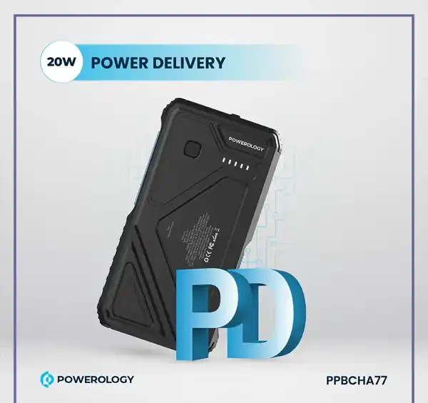 پاوربانک خورشیدی 27000 با کابل متصل پاورولوژی PPBCHA77 (E)