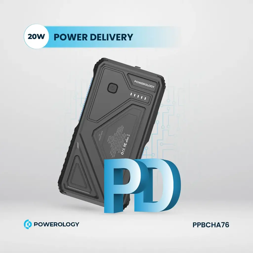 پاوربانک خورشیدی 20000 با کابل متصل پاورولوژی PPBCHA76 (E)