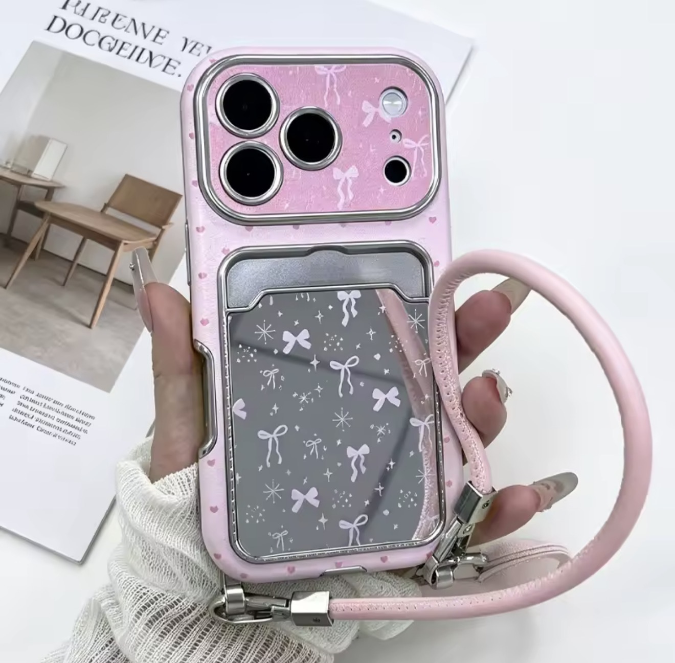 pink ribbon mirror جاکارتی c4893 (T)
