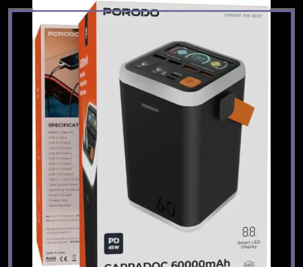 پاوربانک 60000 پرودو Porodo PDPBFCH4560BK (E)