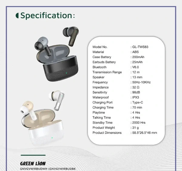ایرپاد بلوتوث گرین لاین GNVGVWIRBUD (E)