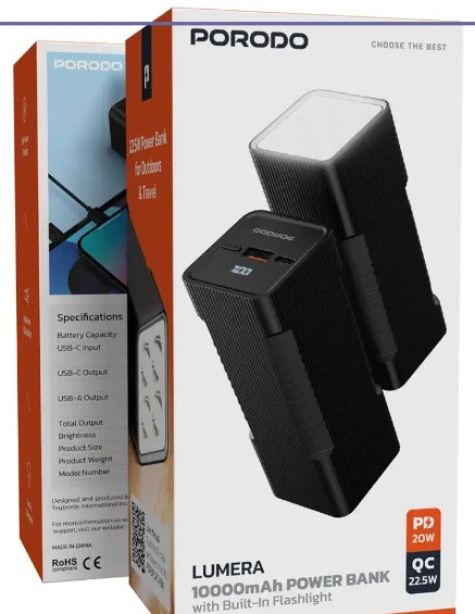 پاوربانک 10000 با چراغ قوه داخلی پرودو PDPBFCHT41BK (E)